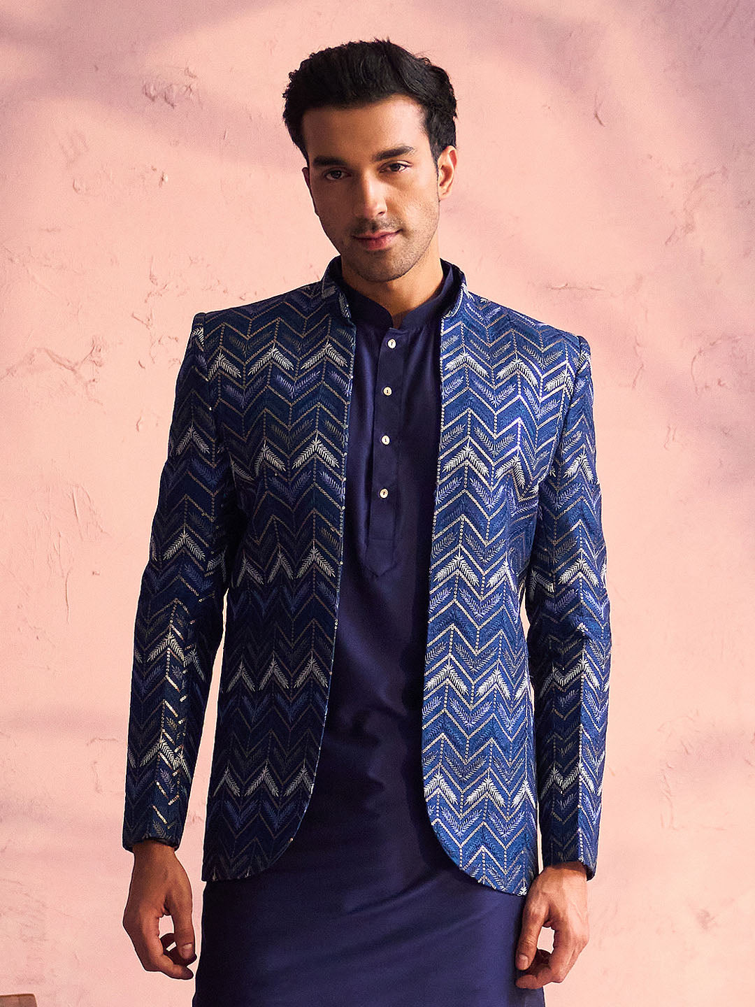 Men's Blue Silk Blend Jodhpuri