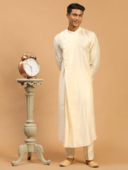 Men's Cream Viscose Blend Kurta Pyjama Set