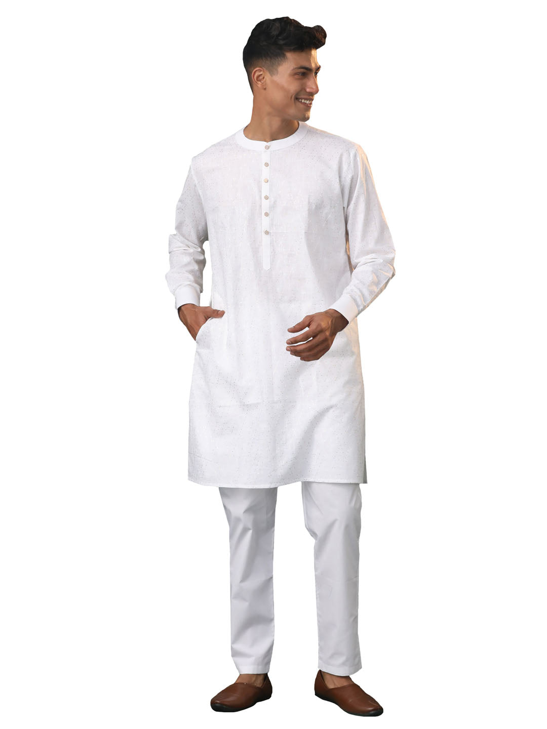 Men's White Cotton Kurta Pyjama Set