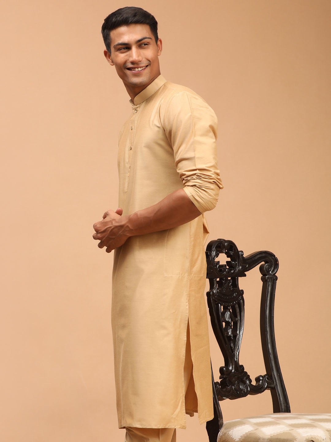 Men's Rose Gold Viscose Kurta