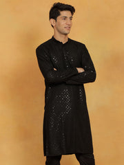 Men's Black Cotton Blend Kurta