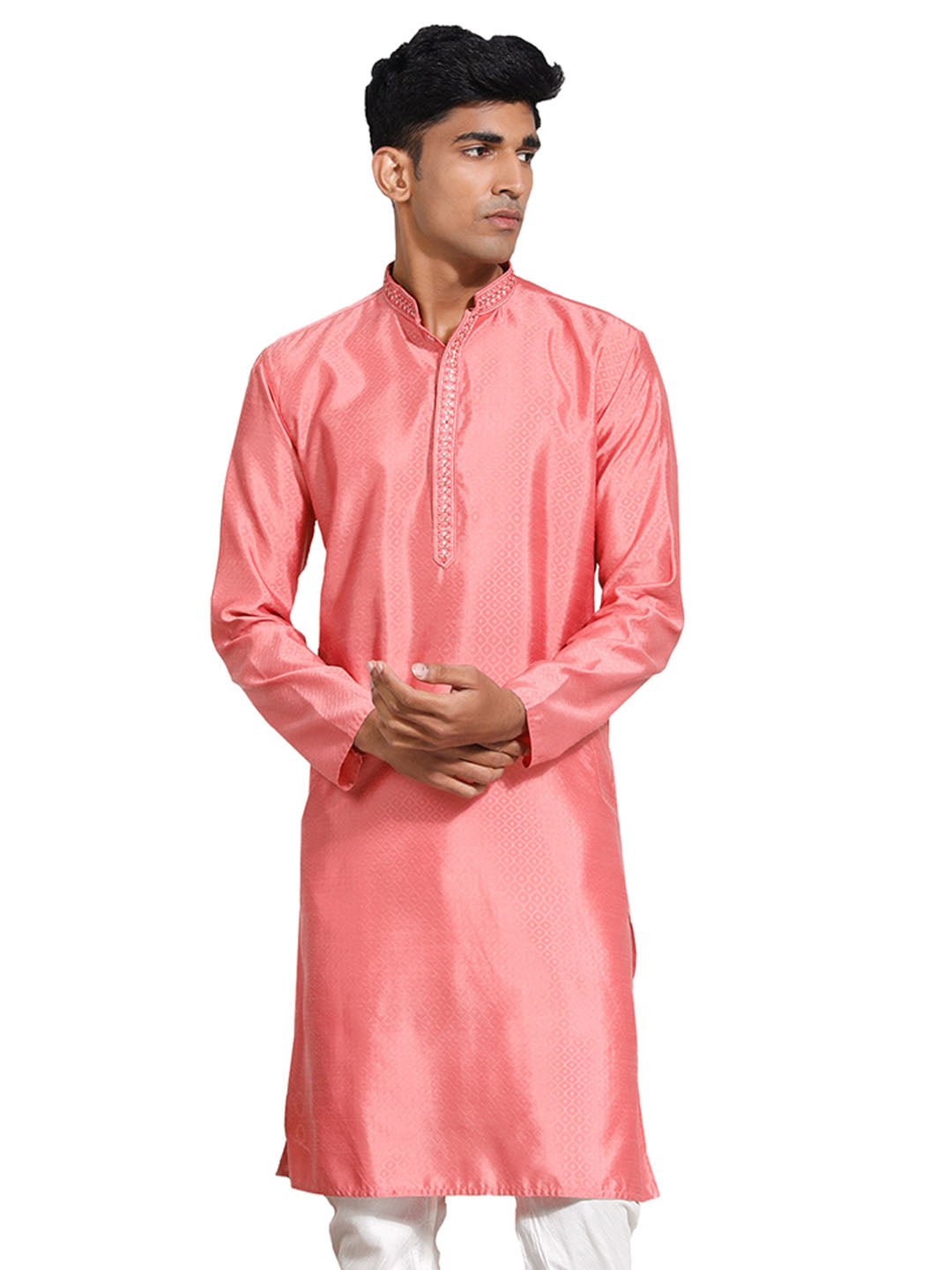 Men's Pink Silk Blend Kurta