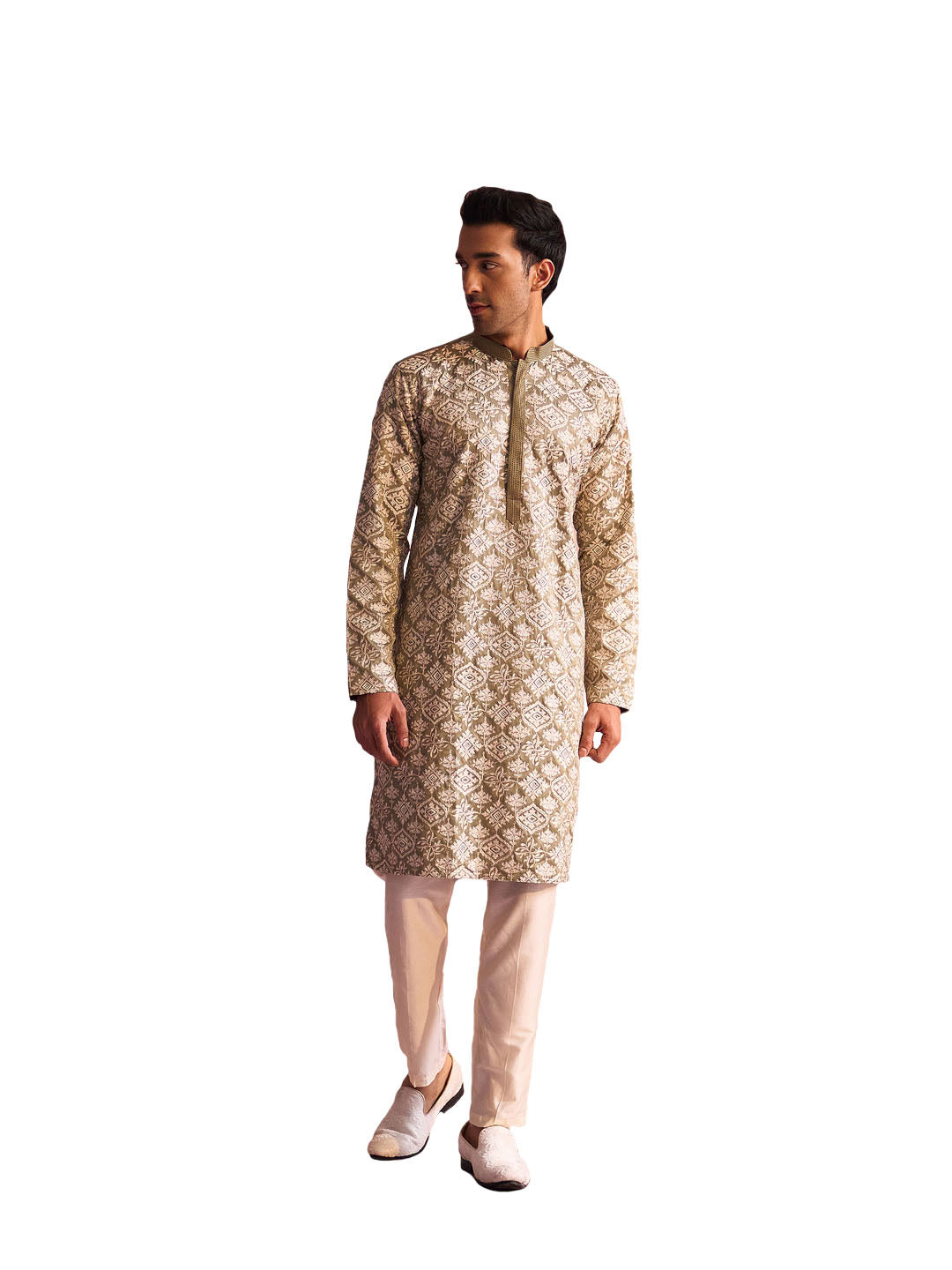 Men's Green Silk Blend Kurta Pyjama Set