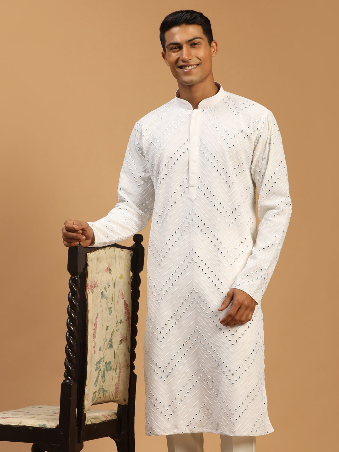 Men's White Georgette Kurta