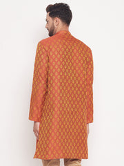 Men Red Silk Blend Kurta