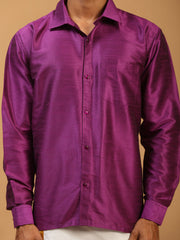 Men's Purple And White Silk Blend Shirt And Mundu