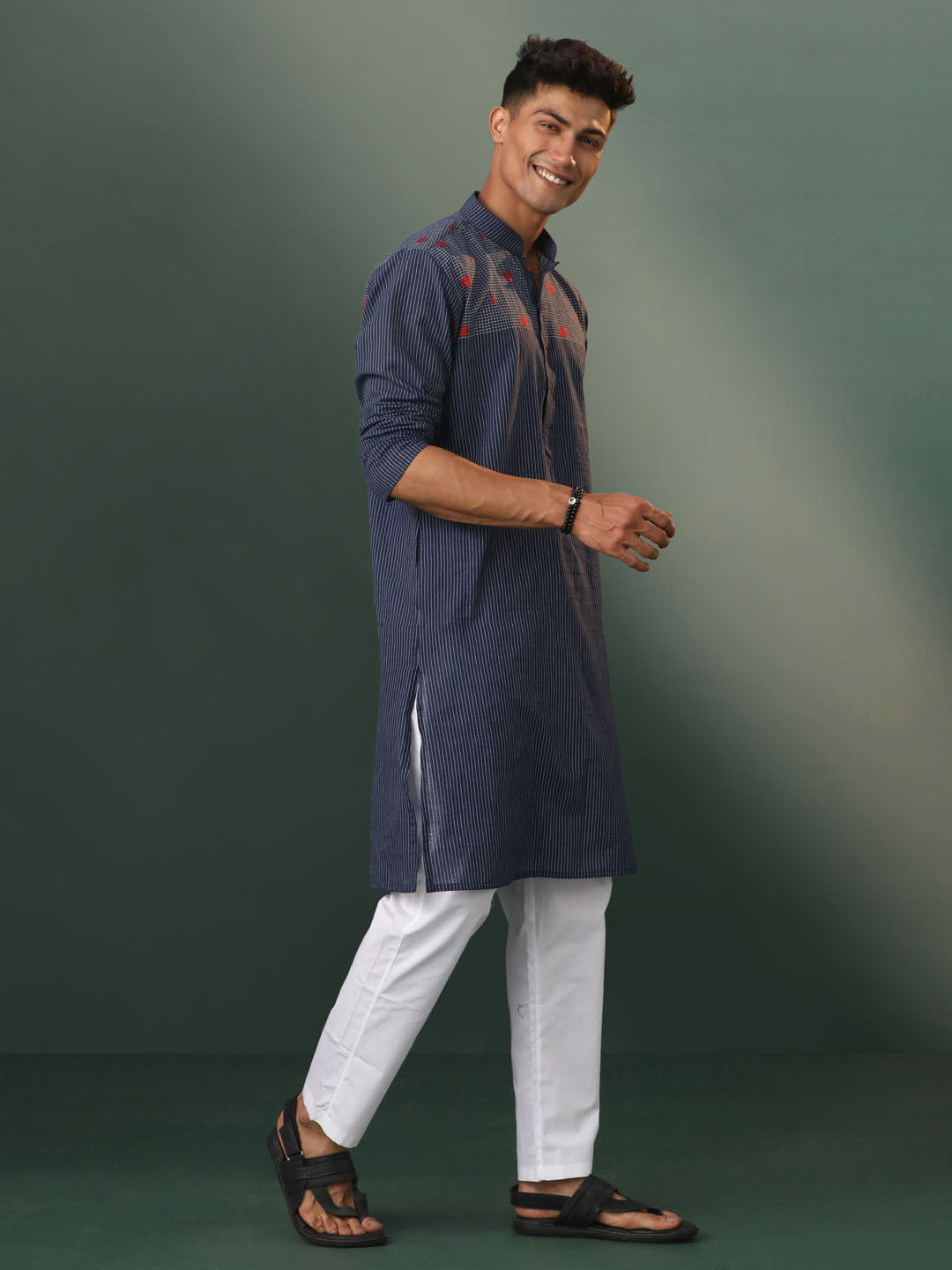 Men's Navy Blue Cotton Kurta Pyjama Set