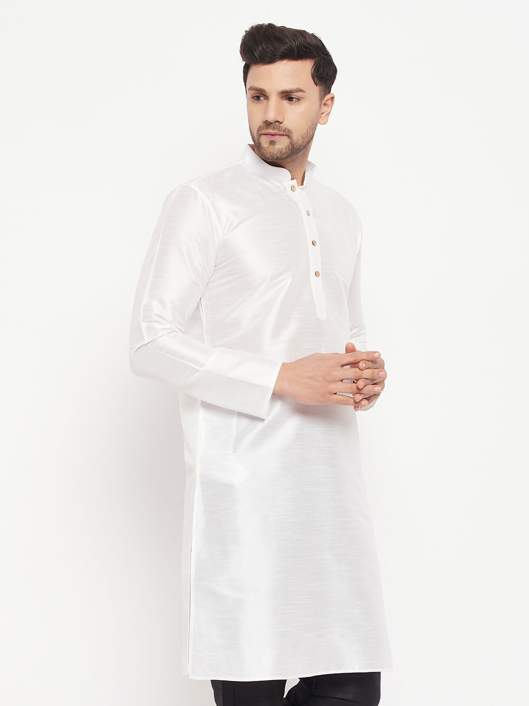 Men's White Silk Blend Kurta