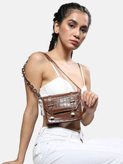 Women's The Croc Chainlink Shoulder Bag - Mocha Brown