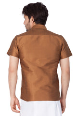 Men's Brown Silk Blend Ethnic Shirt