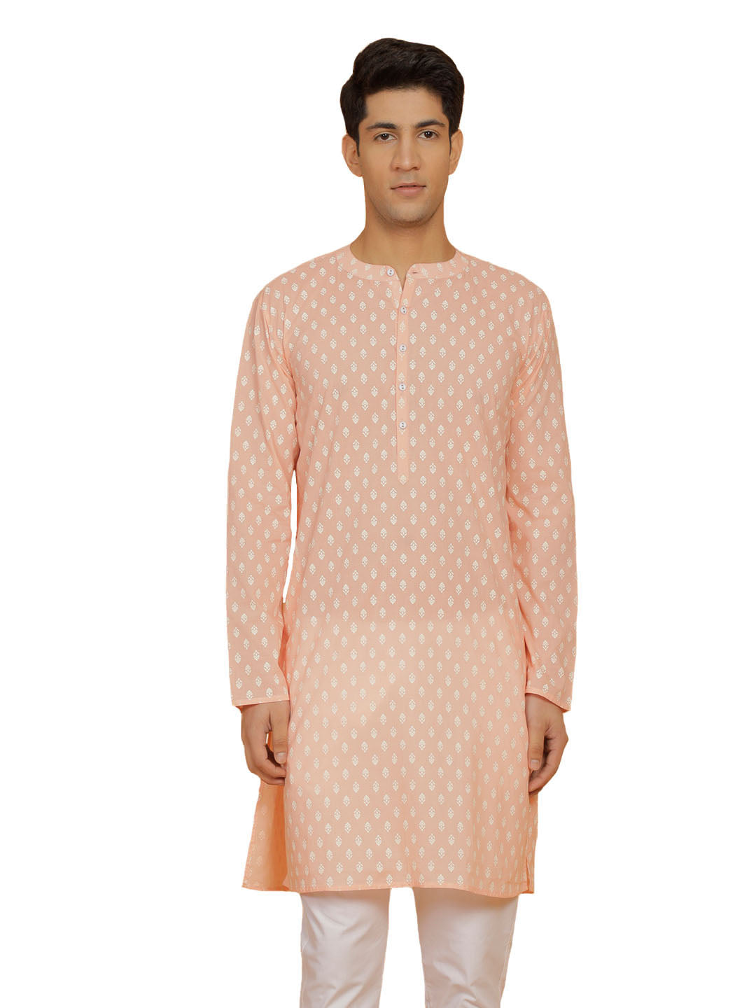 Men's Peach Cotton Kurta