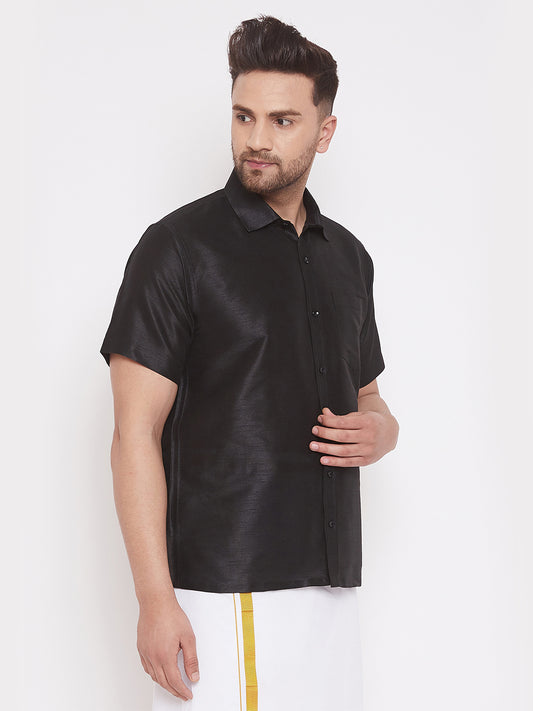 Men's Black Silk Blend Ethnic Shirt