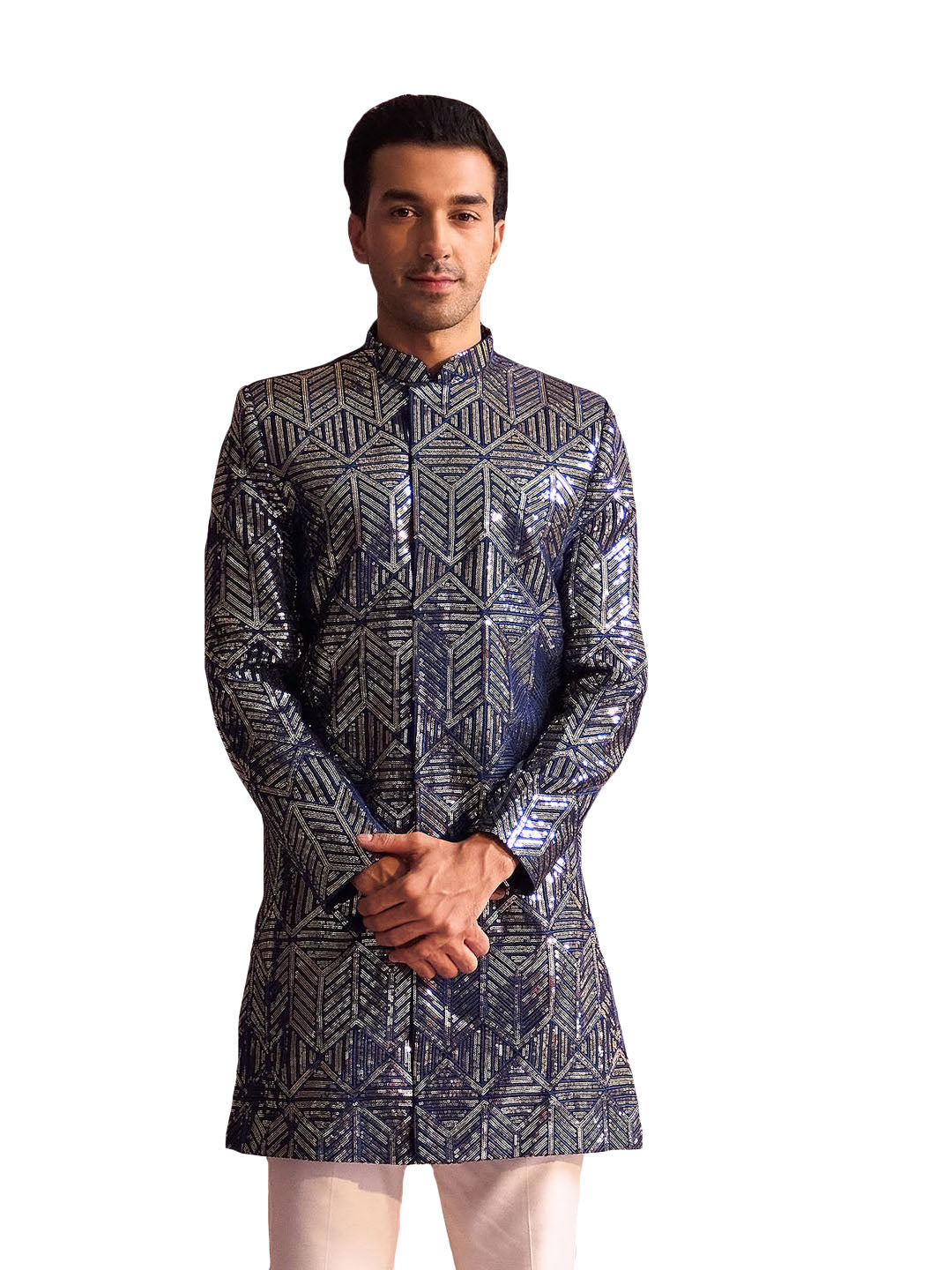 Men's Navy Blue Georgette Sherwani Only Top