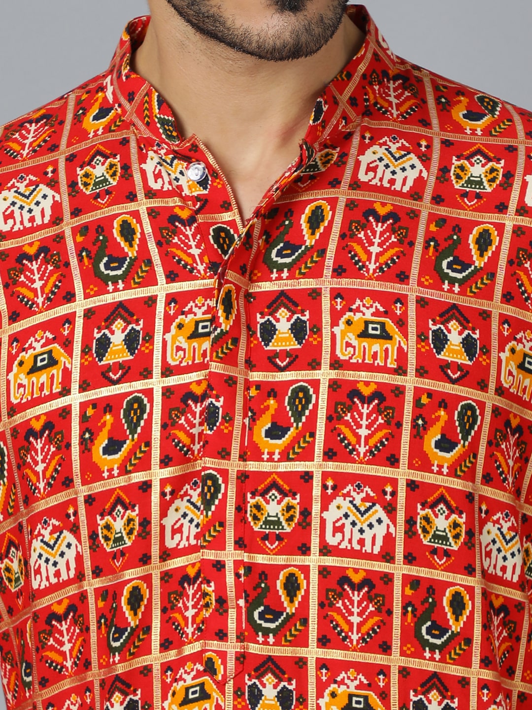 Men's Red Rayon Kurta