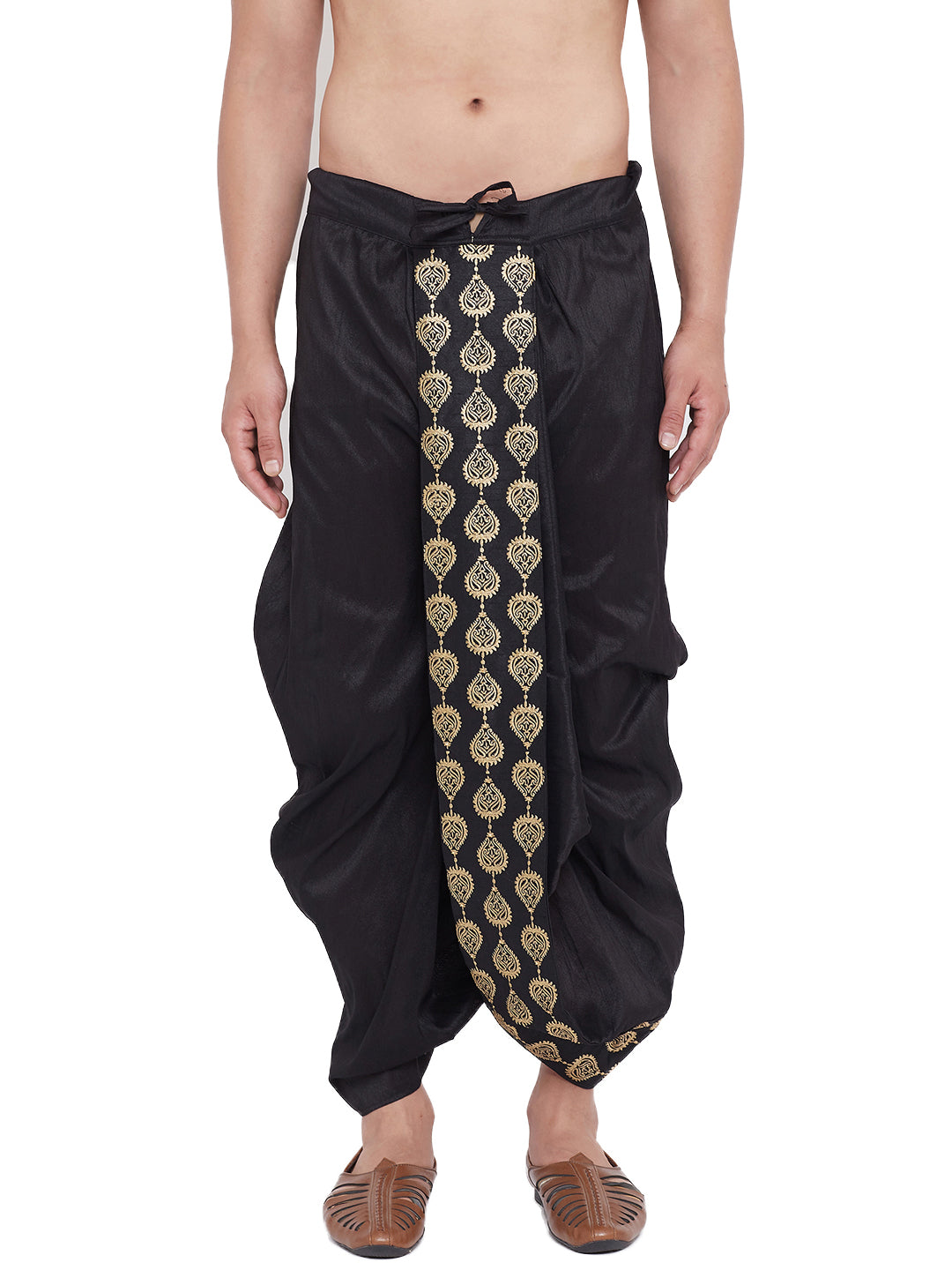 Men's Black Silk Blend Embroidered Dhoti