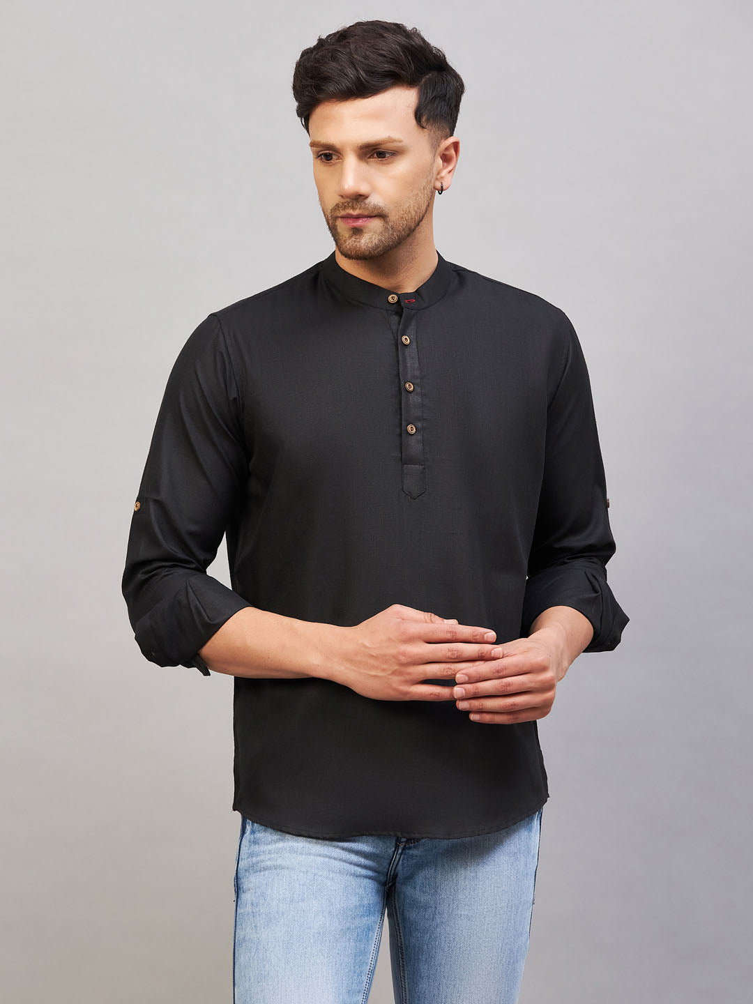 Men's Black Cotton Blend Kurta