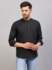 Men's Black Cotton Blend Kurta