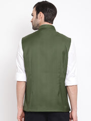 Men's Green Cotton Silk Nehru Jacket