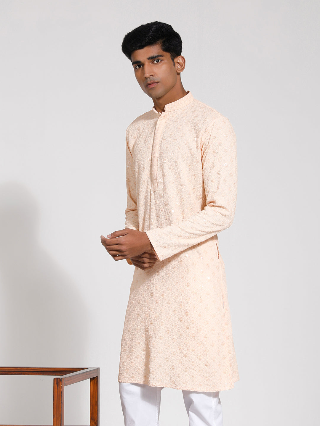 Men's Peach Rayon Kurta