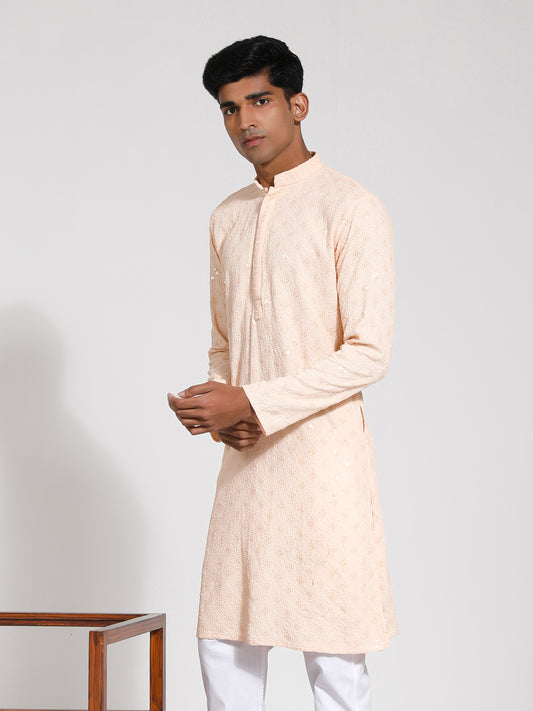 Men's Peach Rayon Kurta