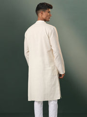 Men's Cream And Black Cotton Kurta