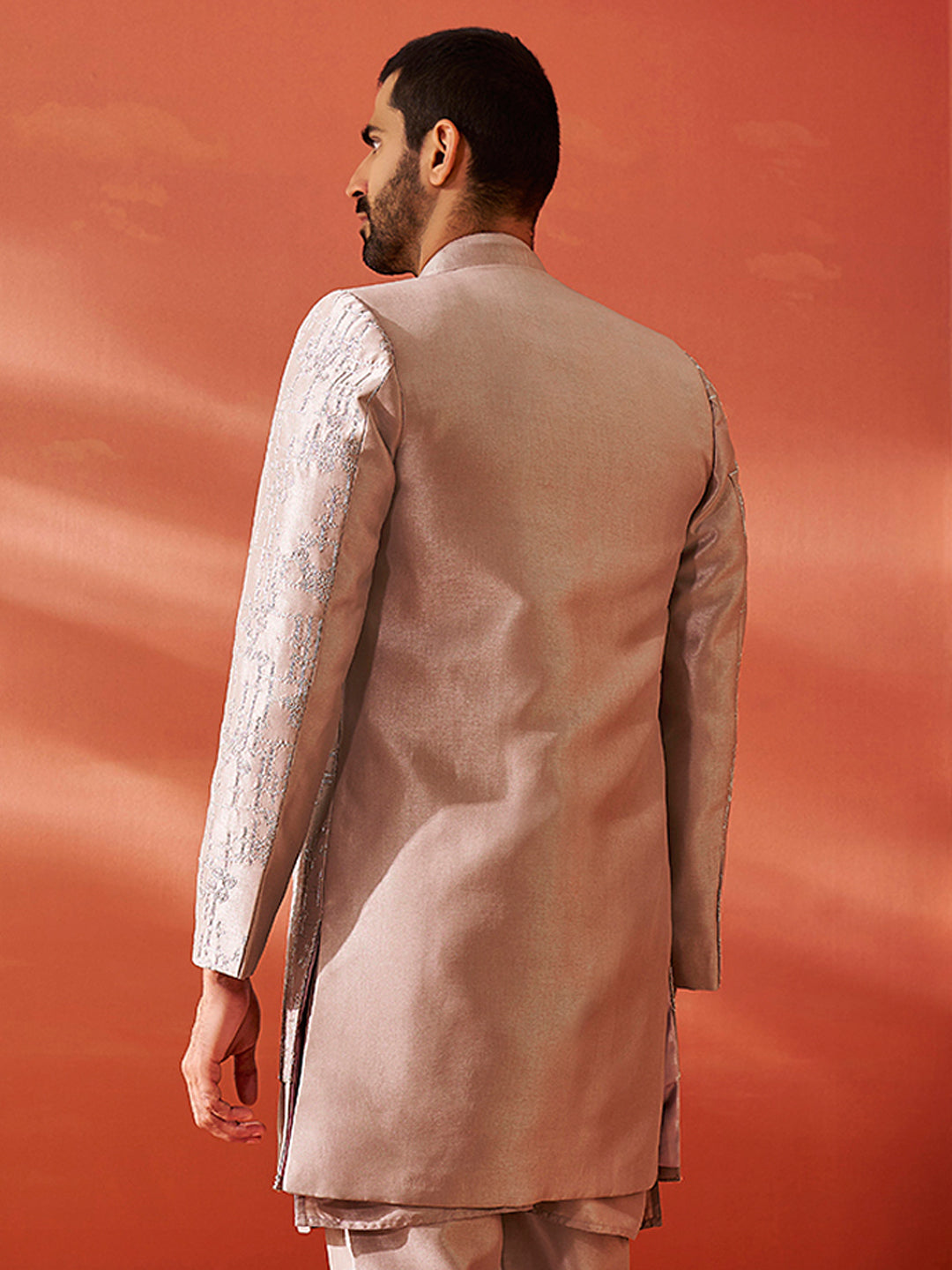 Men's Rose Gold Silk Blend Sherwani Only Top