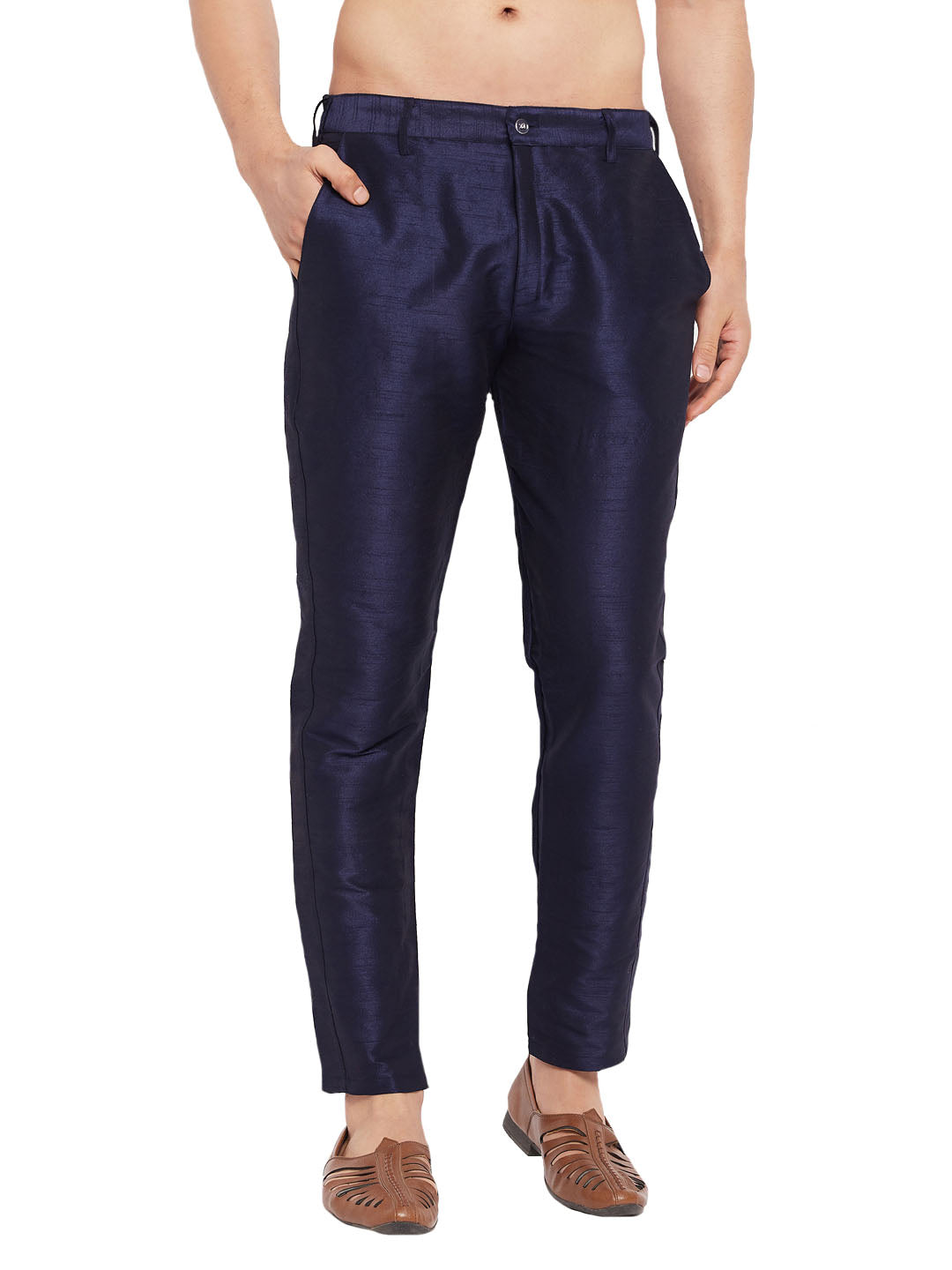 Men's Navy Blue Silk Blend Pant Style Pyjama