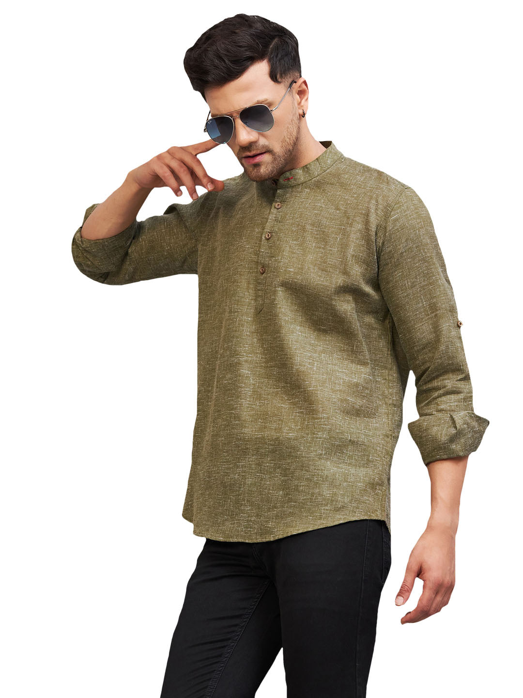 Men's Green Cotton Blend Kurta