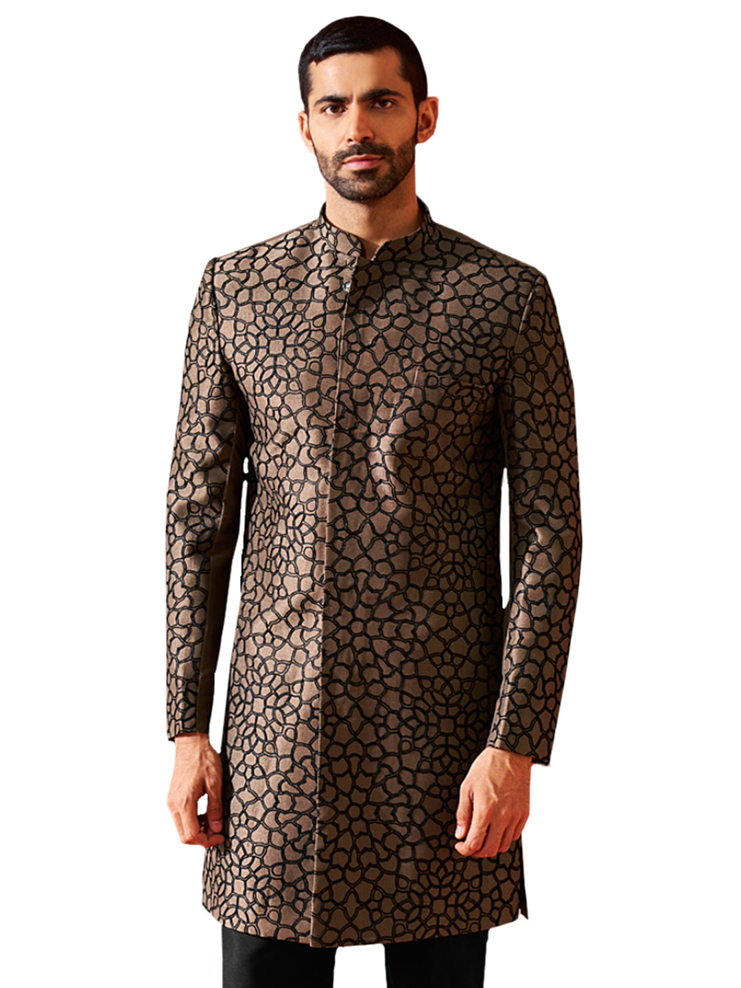 Men's Coffee Silk Blend Sherwani Only Top