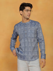 Men's Blue Cotton Short Kurta