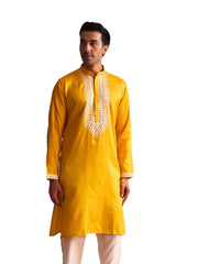 Men's Yellow Moonga Silk Kurta