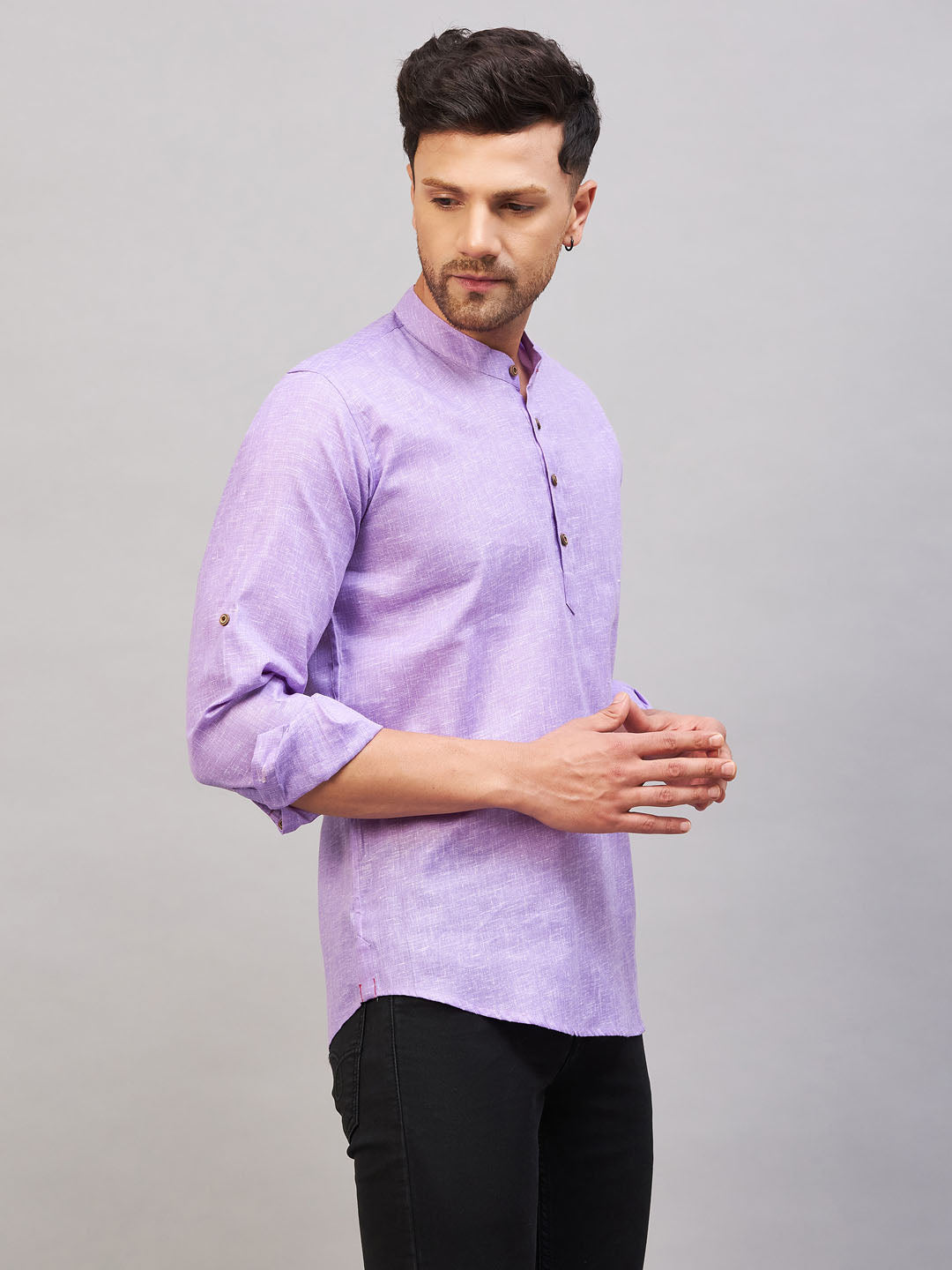 Men's Purple Cotton Blend Kurta