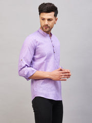 Men's Purple Cotton Blend Kurta