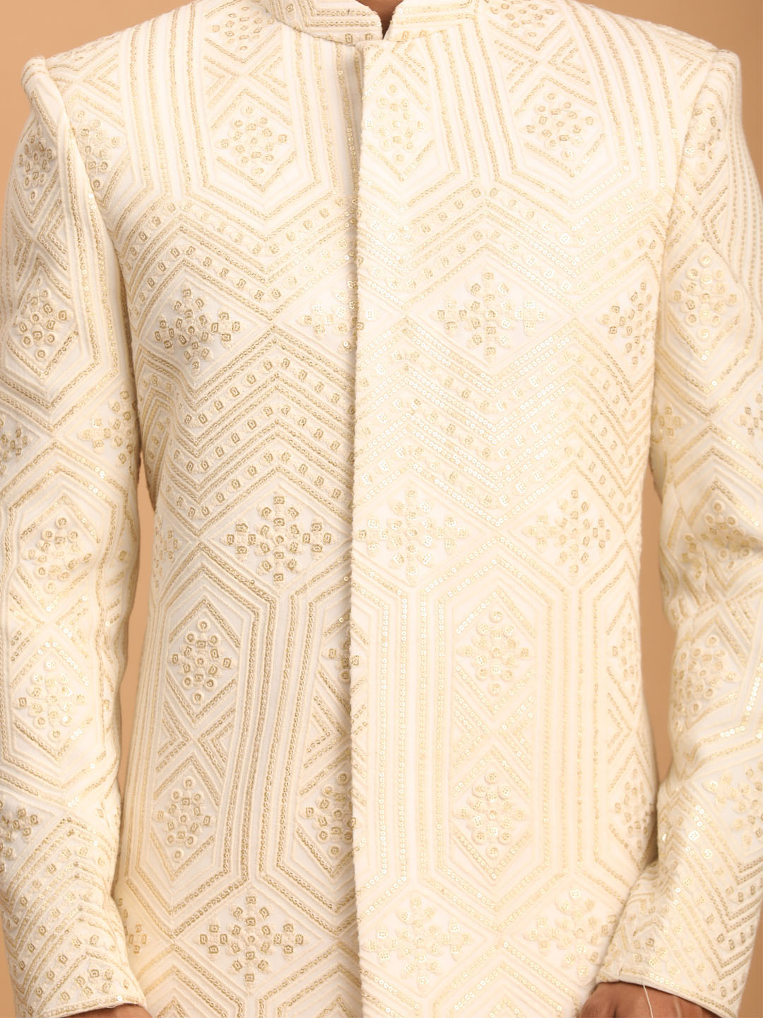 Men's Cream Cotton Blend Sherwani Only Top