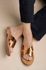 Shoetopia Embellished Cross Strap Copper Flats For Women