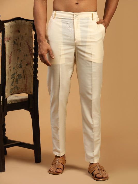 Men's Cream Viscose Pant Style Pyjama