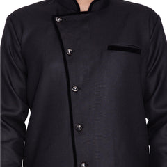 Men's Black Cotton Blend Sherwani Set