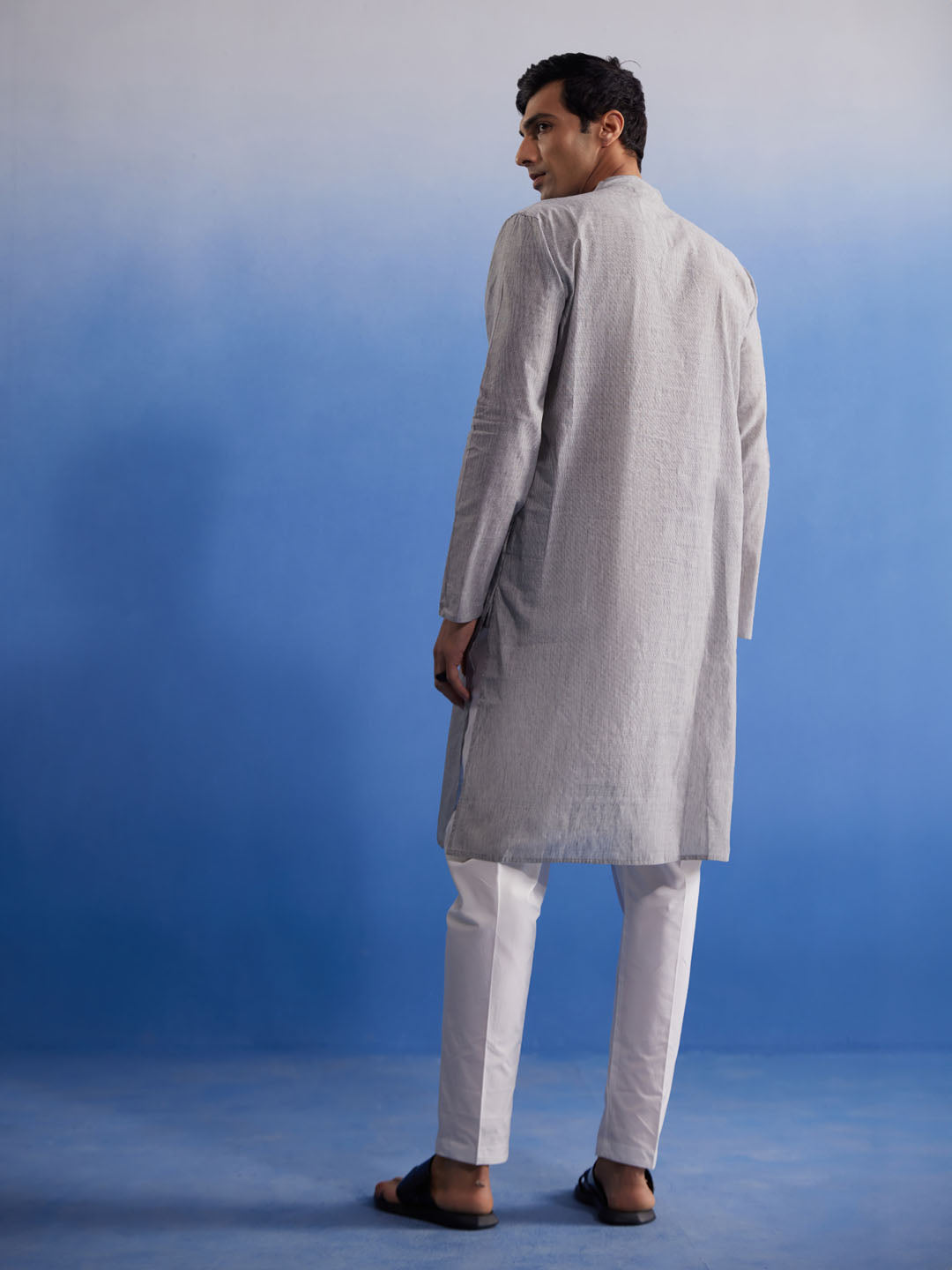 Men's Grey And White Pure Cotton Kurta Pyjama Set