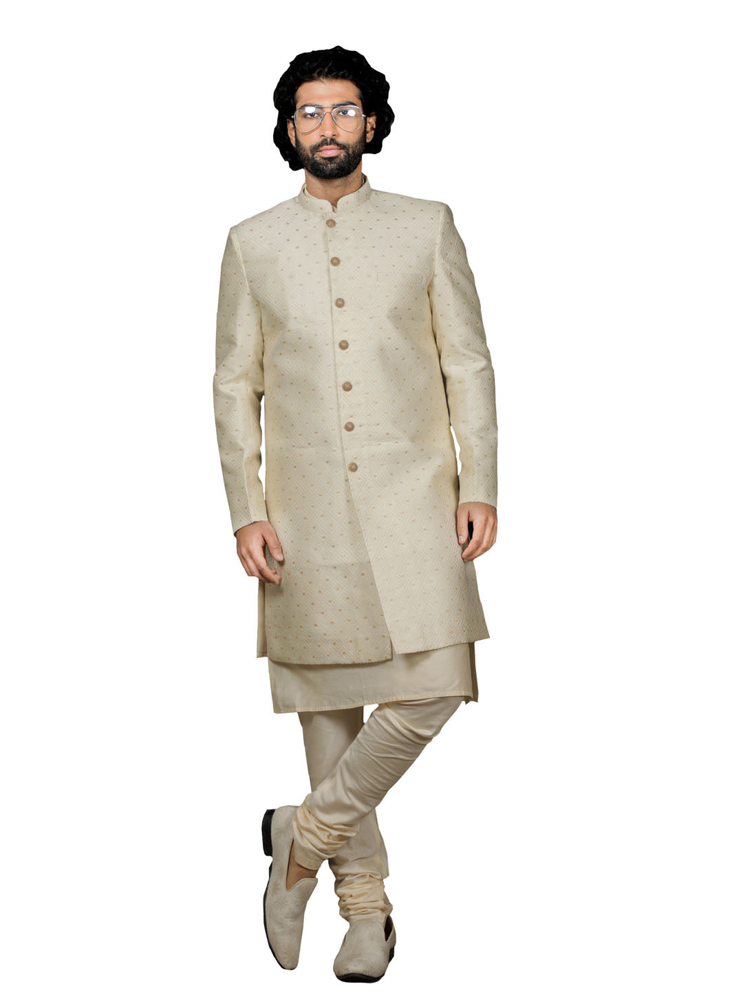 Men's Cream Viscose Sherwani Set