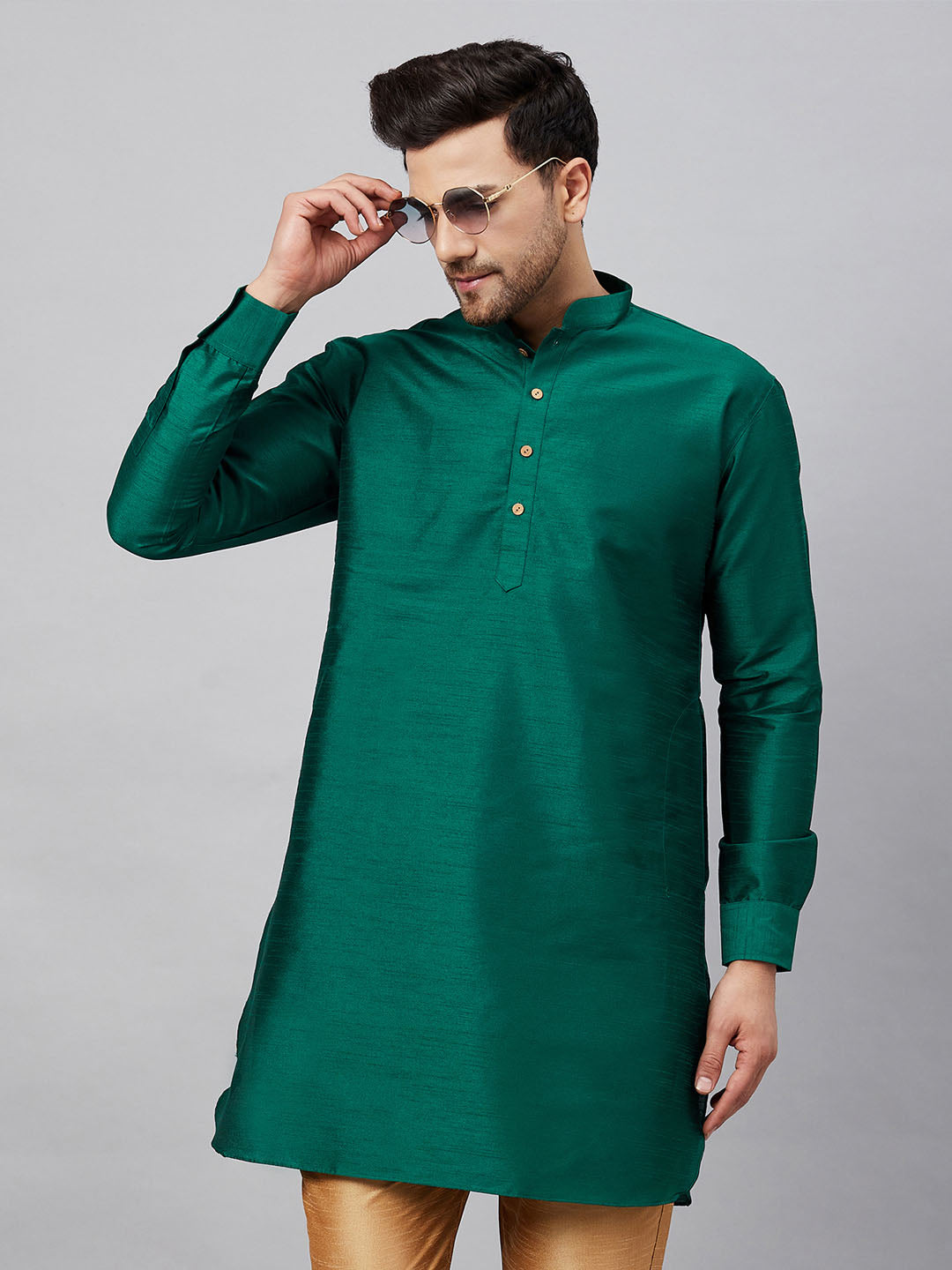 Men's Green Silk Blend Kurta