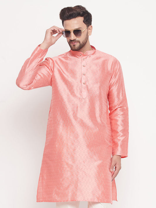 Men Pink Silk Blend Kurta