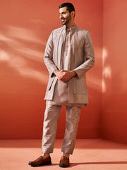 Men's Rose Gold Silk Blend Sherwani Set