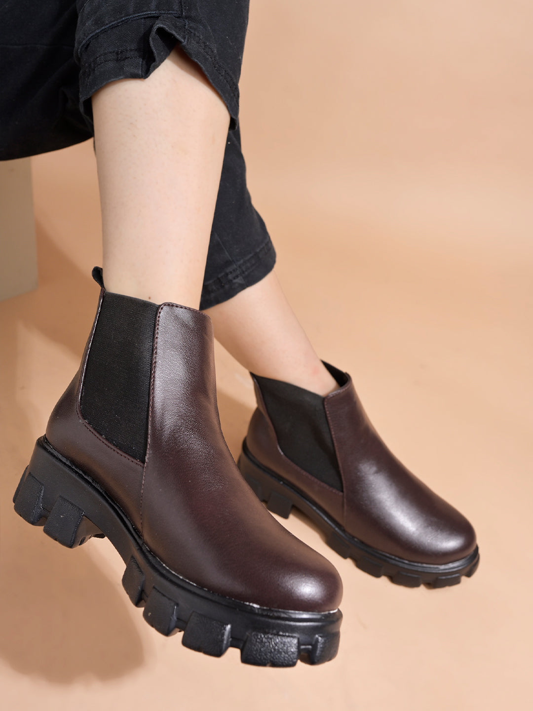 Shoetopia Smart Casual Brown Chelsea Boots For Women & Girls