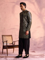 Men's Black Georgette Sherwani Set