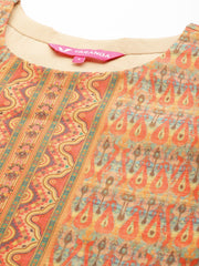 Women Coral Printed, Straight Kurta Paired With Tonal Bottom And Printed Dupatta.