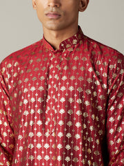 Men's Maroon Viscose Kurta