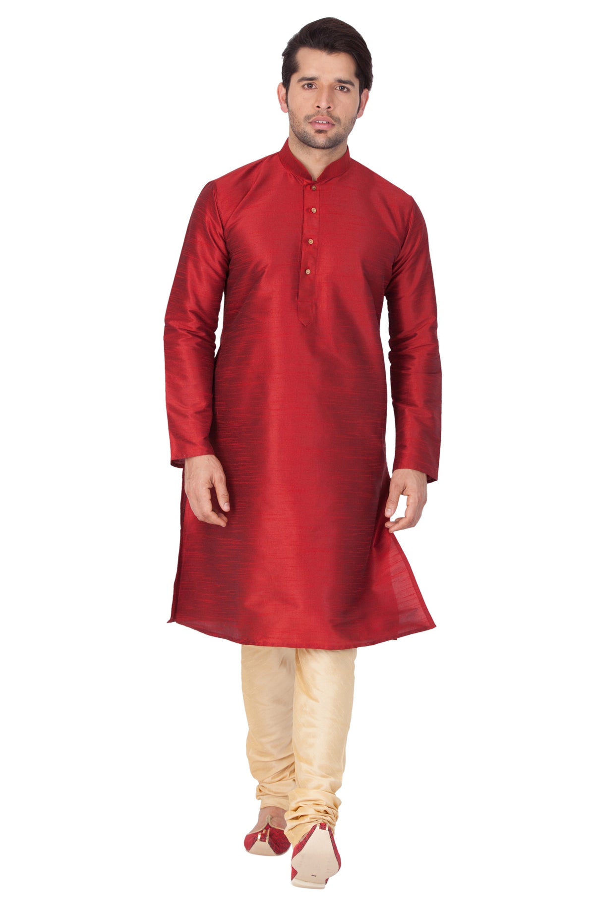 Men's Maroon Silk Blend Kurta Pyjama Set