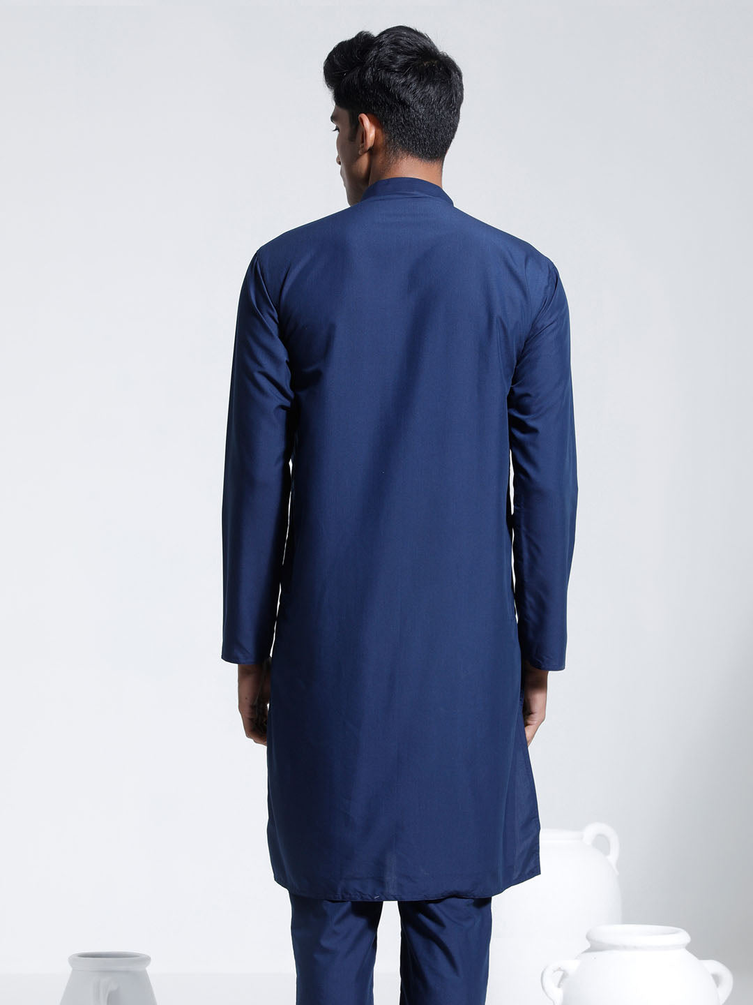 Men's Navy Blue Cotton Silk Kurta