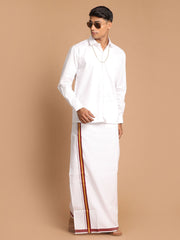 Men's White Cotton Blend Ethnic Shirt