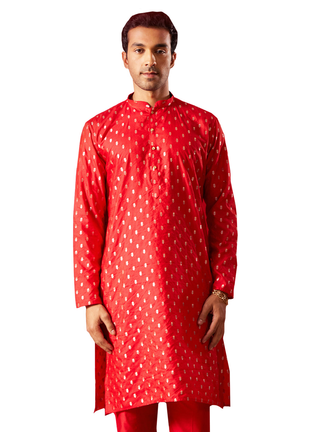 Men's Red Silk Blend Kurta